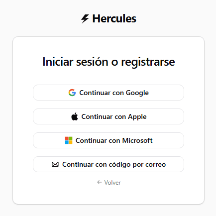 Hercules Auth sign-in screen in Spanish with localized provider buttons