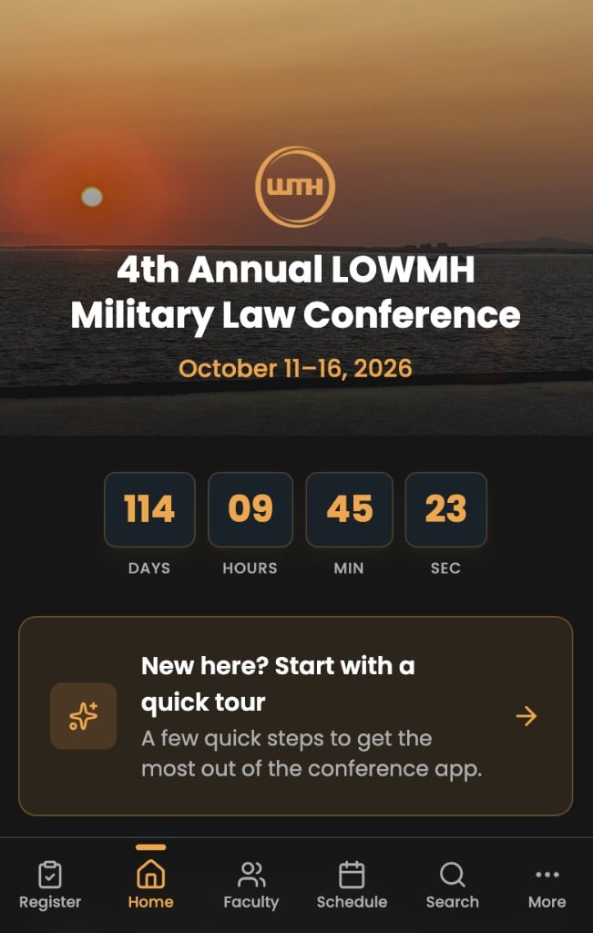 The conference app Will built on Hercules for his firm's annual military law conference