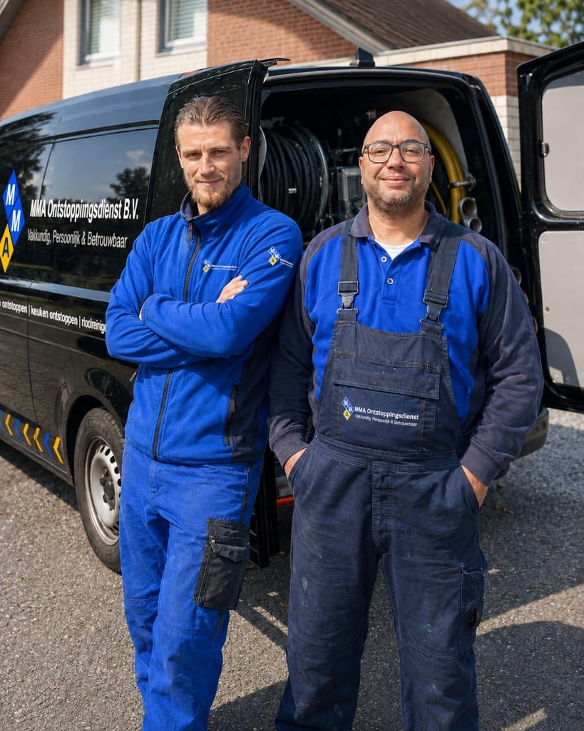 Rachid Ghazil, founder of MMA Plumbing, beside his service van loaded with Rioned UrbanJET drain-cleaning equipment