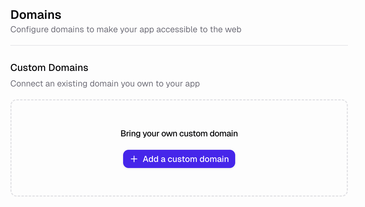 Domains tab with the Connect existing domain you own button