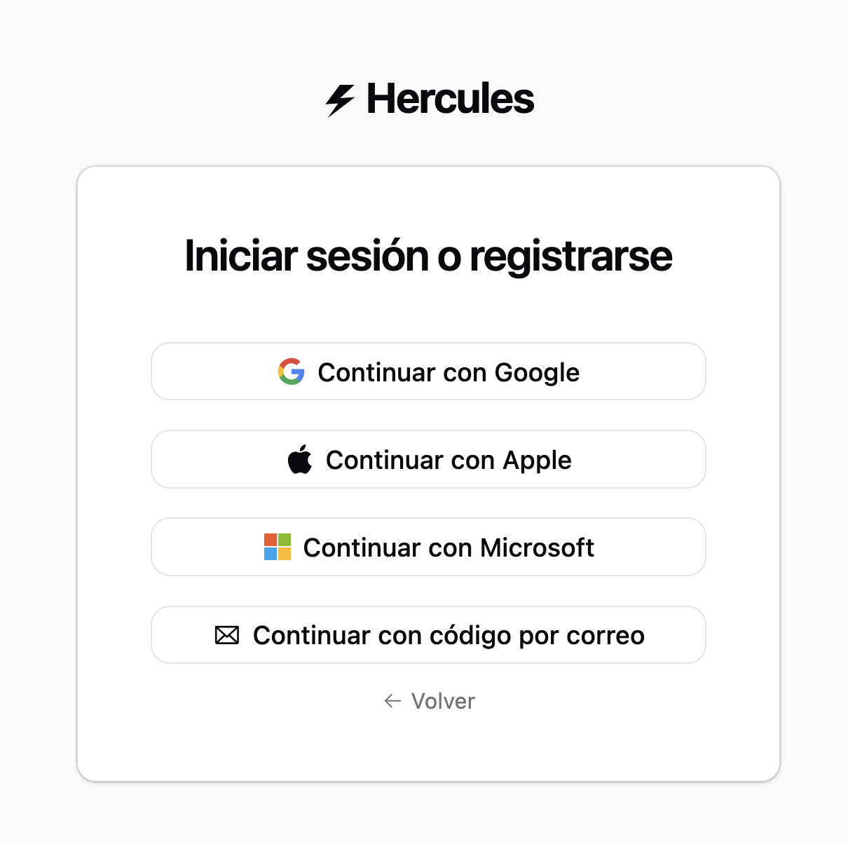 Hercules Auth sign-in screen with localized provider buttons
