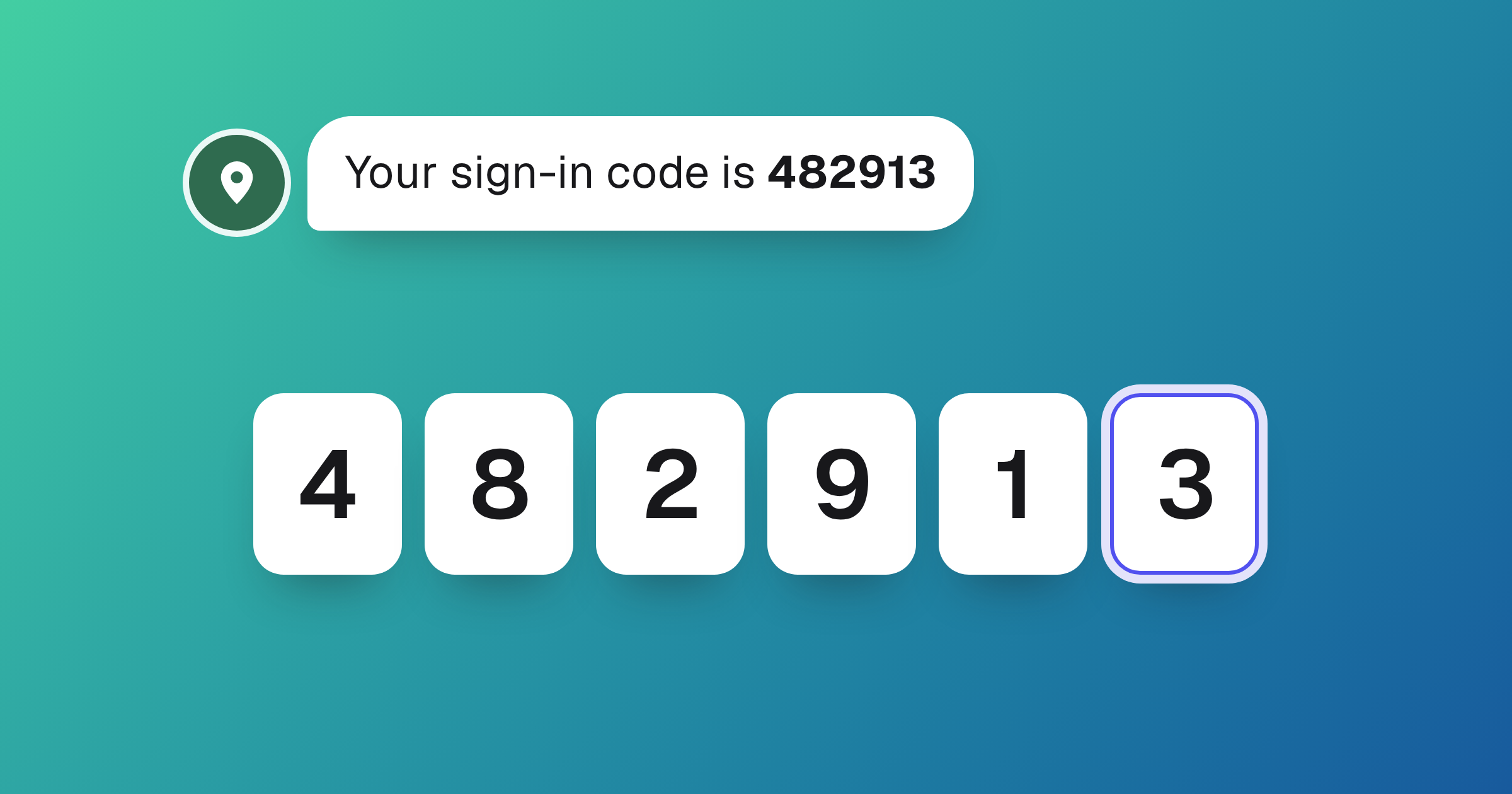 Text message with a sign-in code above the same six digits entered in large boxes
